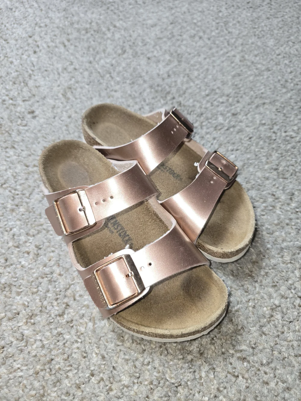 Birkenstock Kids Metallic Rose Gold Double-Strap Sandals Size 2